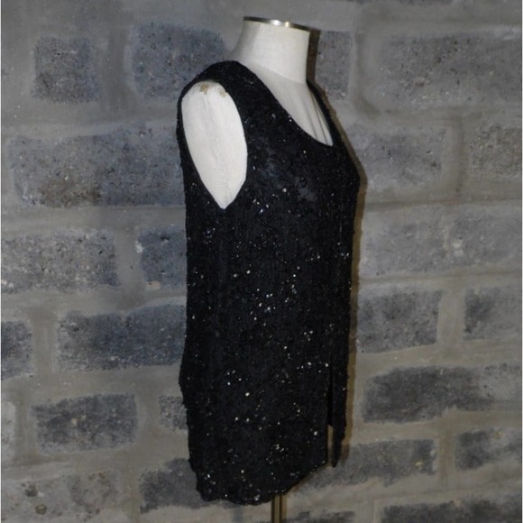 THEO MILES sz M black sequined beaded sleeveless blouse vest - Picture 5 of 7
